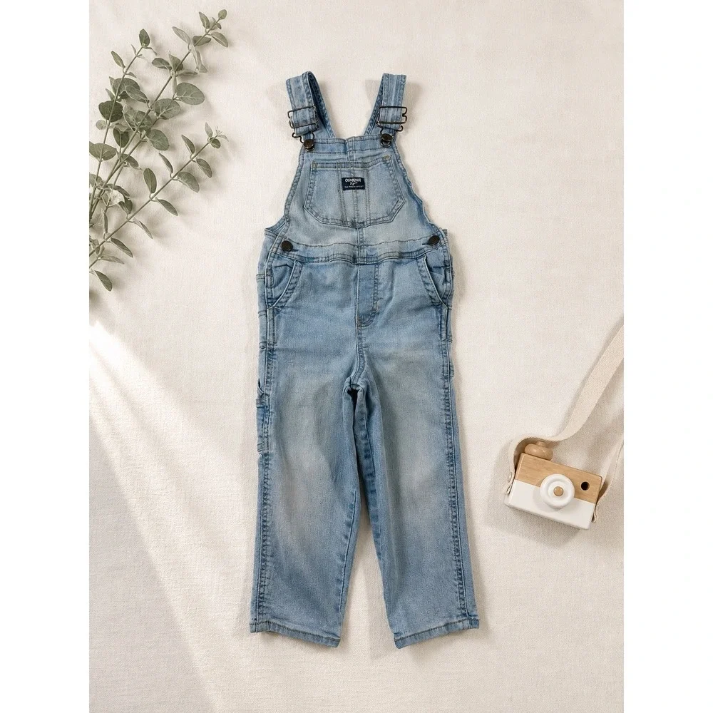 OshKosh‎ Bgosh Kids Light Wash Denim Carpenter Overalls 4T vintage